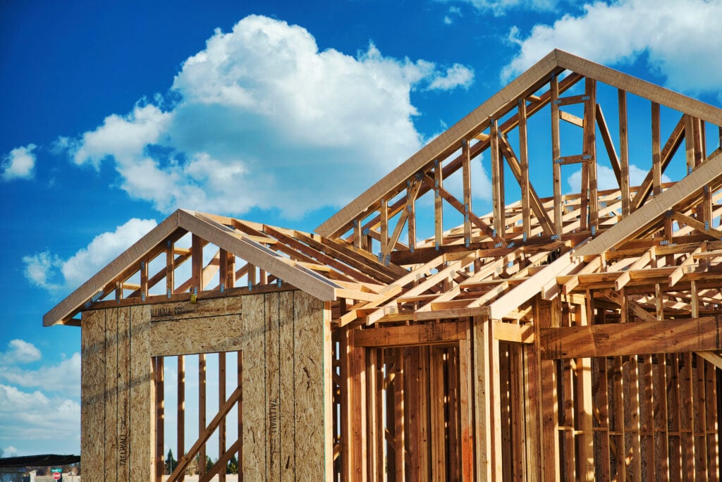 Wood framing of a new home under construction